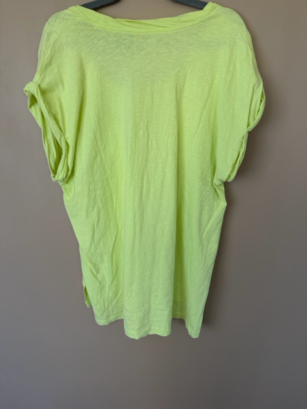 Aerie Rope Voop Neck oversized Boyfriend Neon Lime Short Sleeve Pocket Tee - Picture 3 of 5